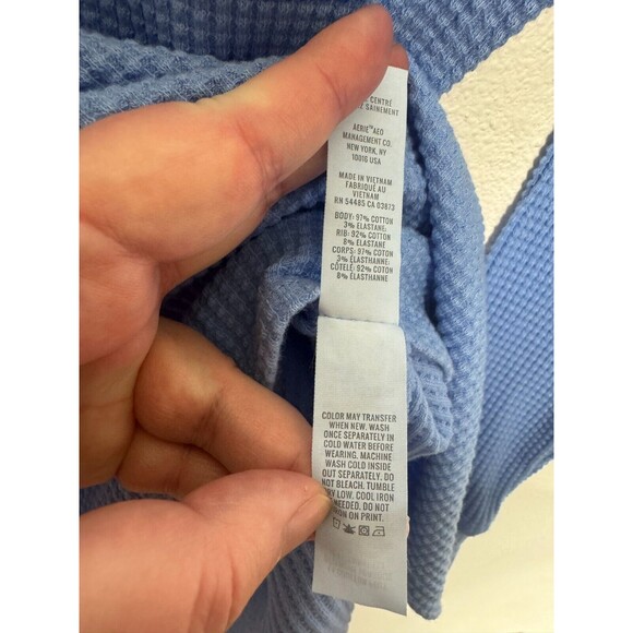 Aerie Size XS Waffle Knit Takes Two To Tango Thermal Top Blue Long Sleeve NWT - Picture 11 of 14